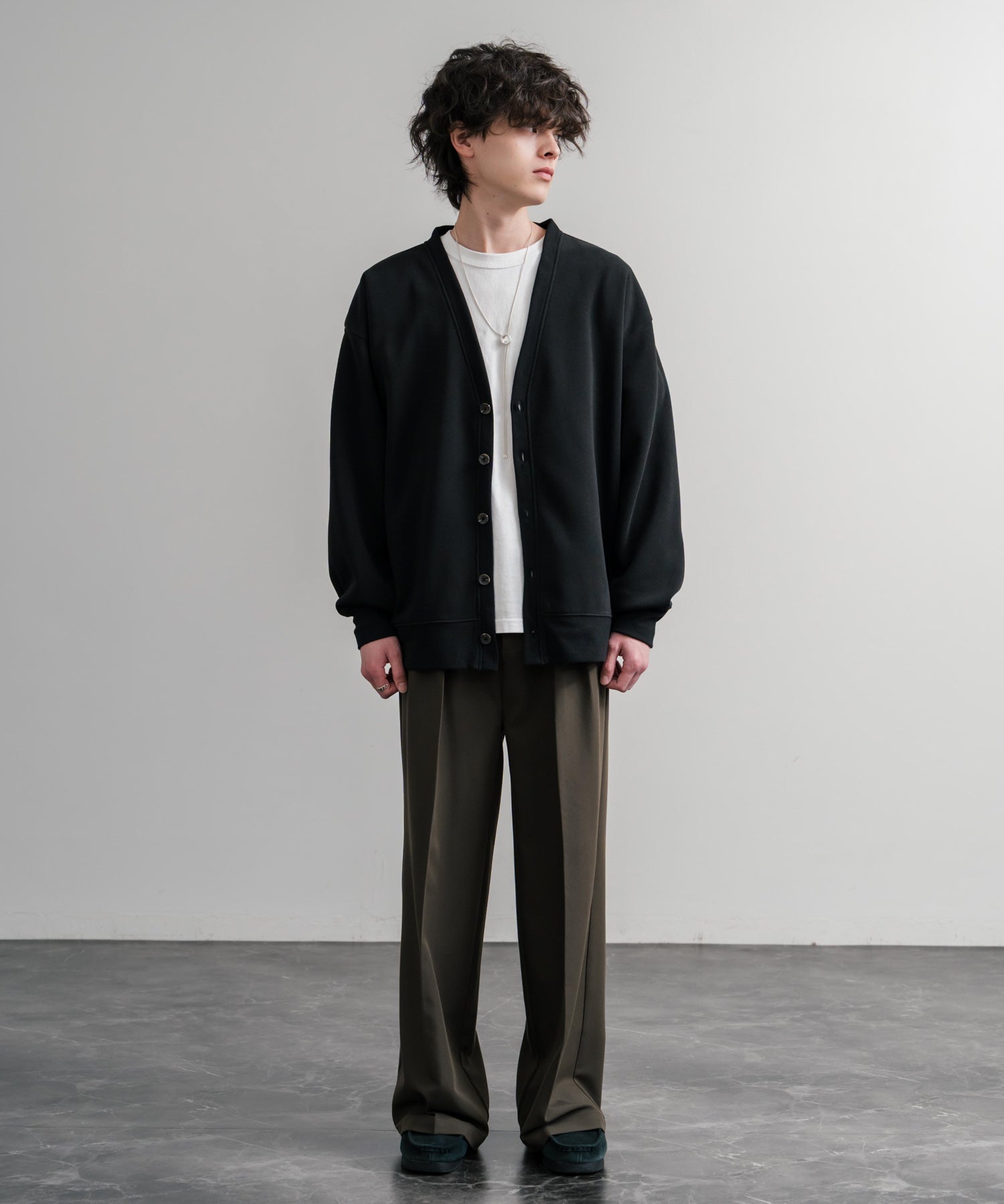 コットンタッチ裏起毛Vネックカーディガン 14984