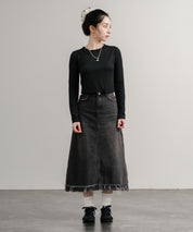 へそ出しショート丈 クロップド丈 切り替えロングTシャツ 14952