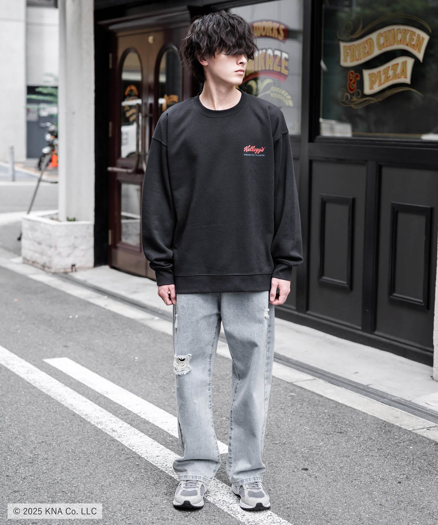 Kellogg's 別注コラボ オーバーサイズヴィンテージライクグラフィックプリント裏起毛スウェットトレーナー 15117