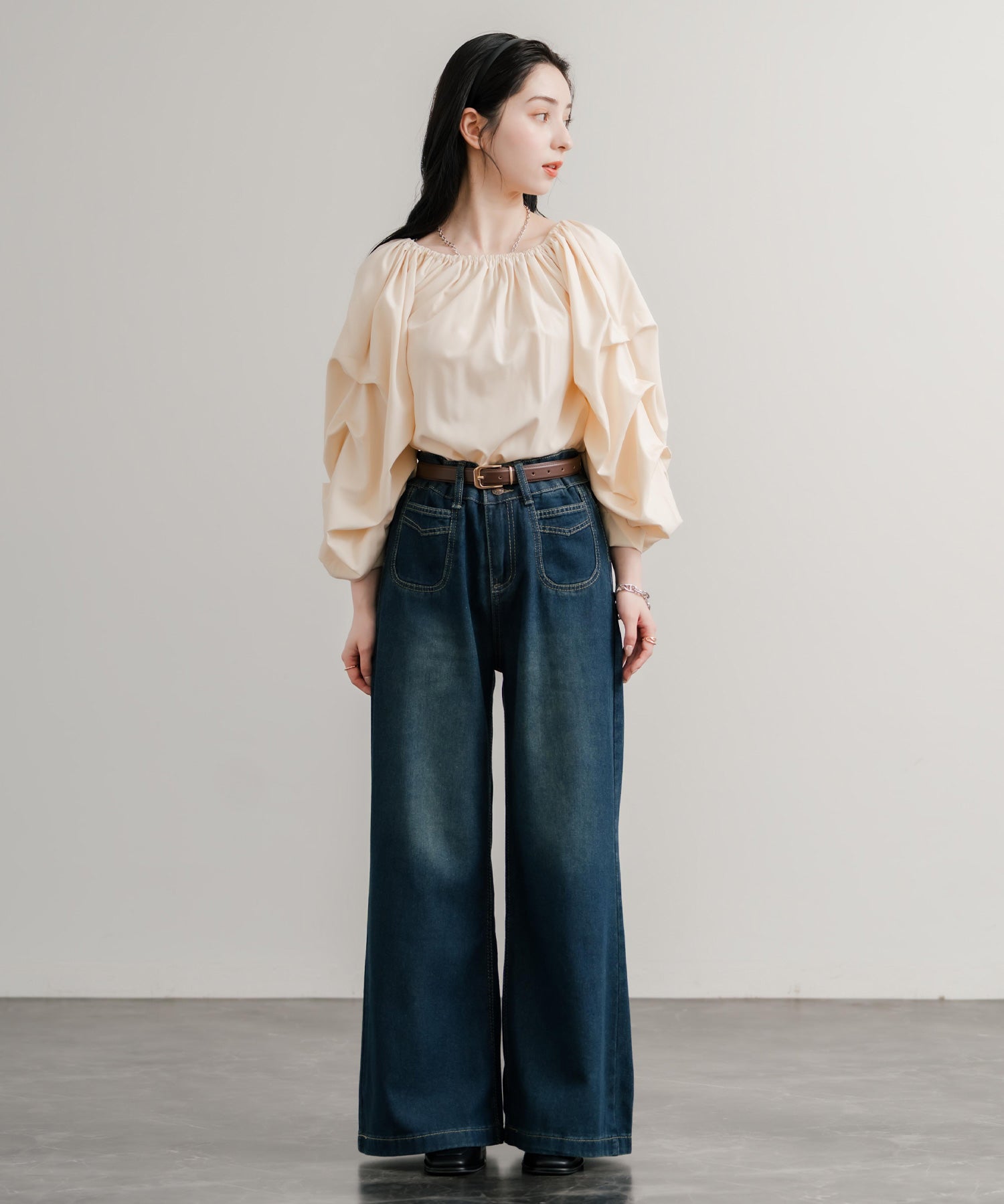 ルーズシルエットハイウエストワイドストレートデニムパンツ 14914