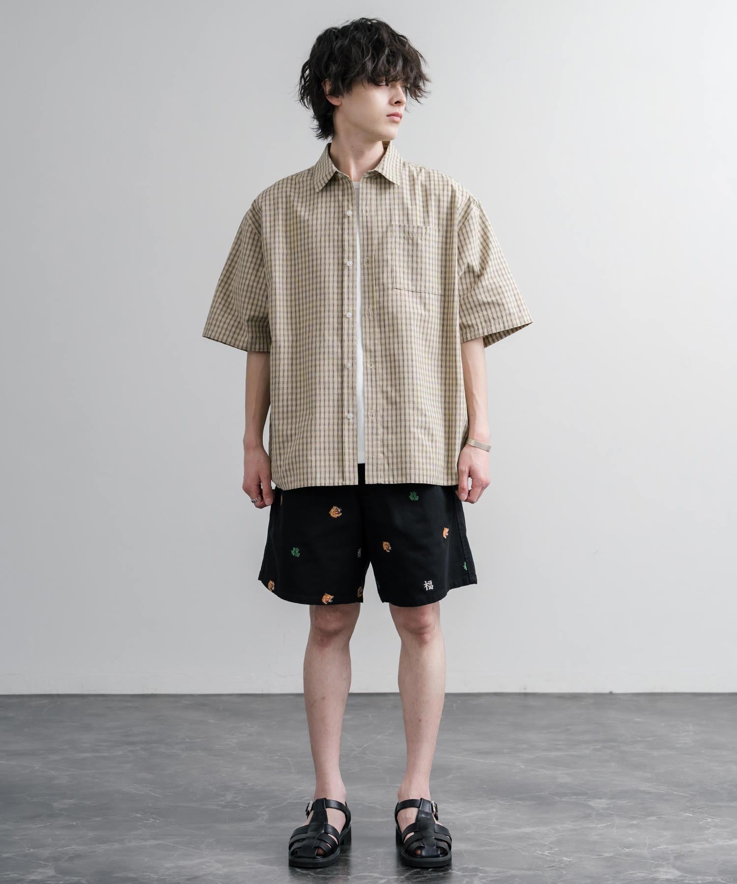 HOUSTON TWILL ALLOVER EMB EASY SHORTS コットンツイル総柄刺繍イージーワイドショートパンツ 16179