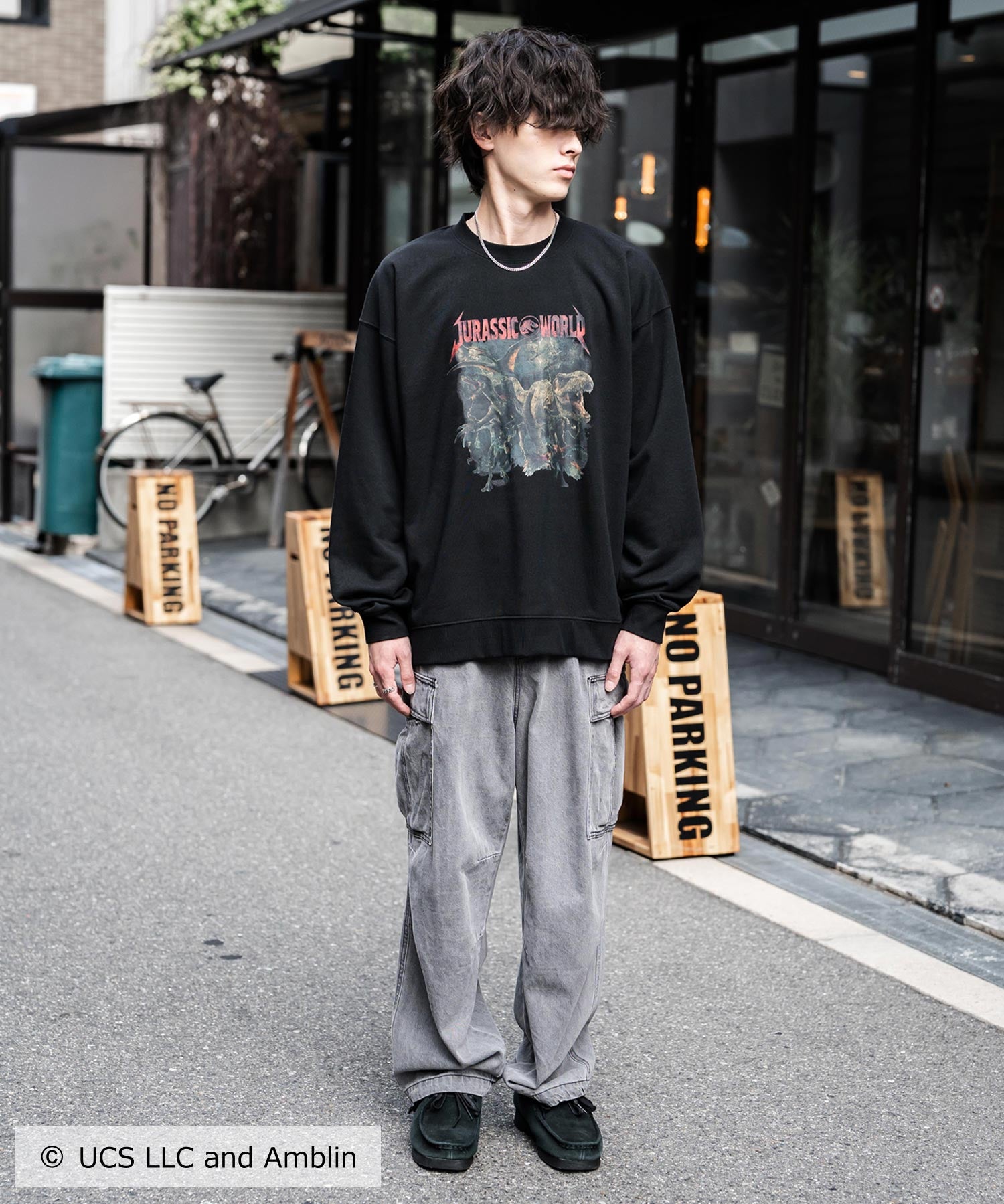 Universal City Studios LLC 別注コラボ オーバーサイズヴィンテージライクグラフィックプリント裏起毛スウェットトレーナー 15115