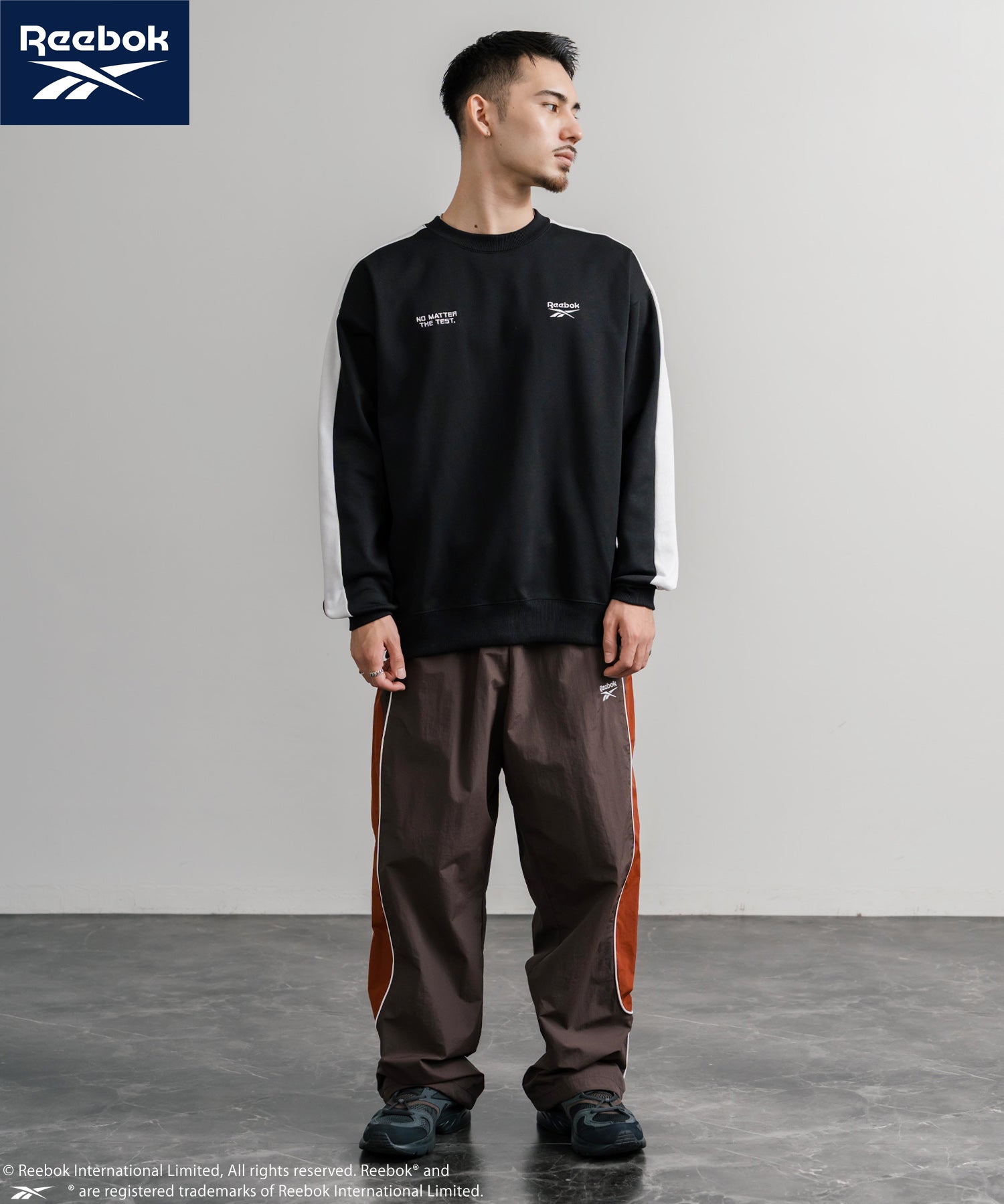 Reebok リーボック オーバーサイズ裏起毛ロゴ刺繍＆ラグラン袖ラインクルートレーナー 14866
