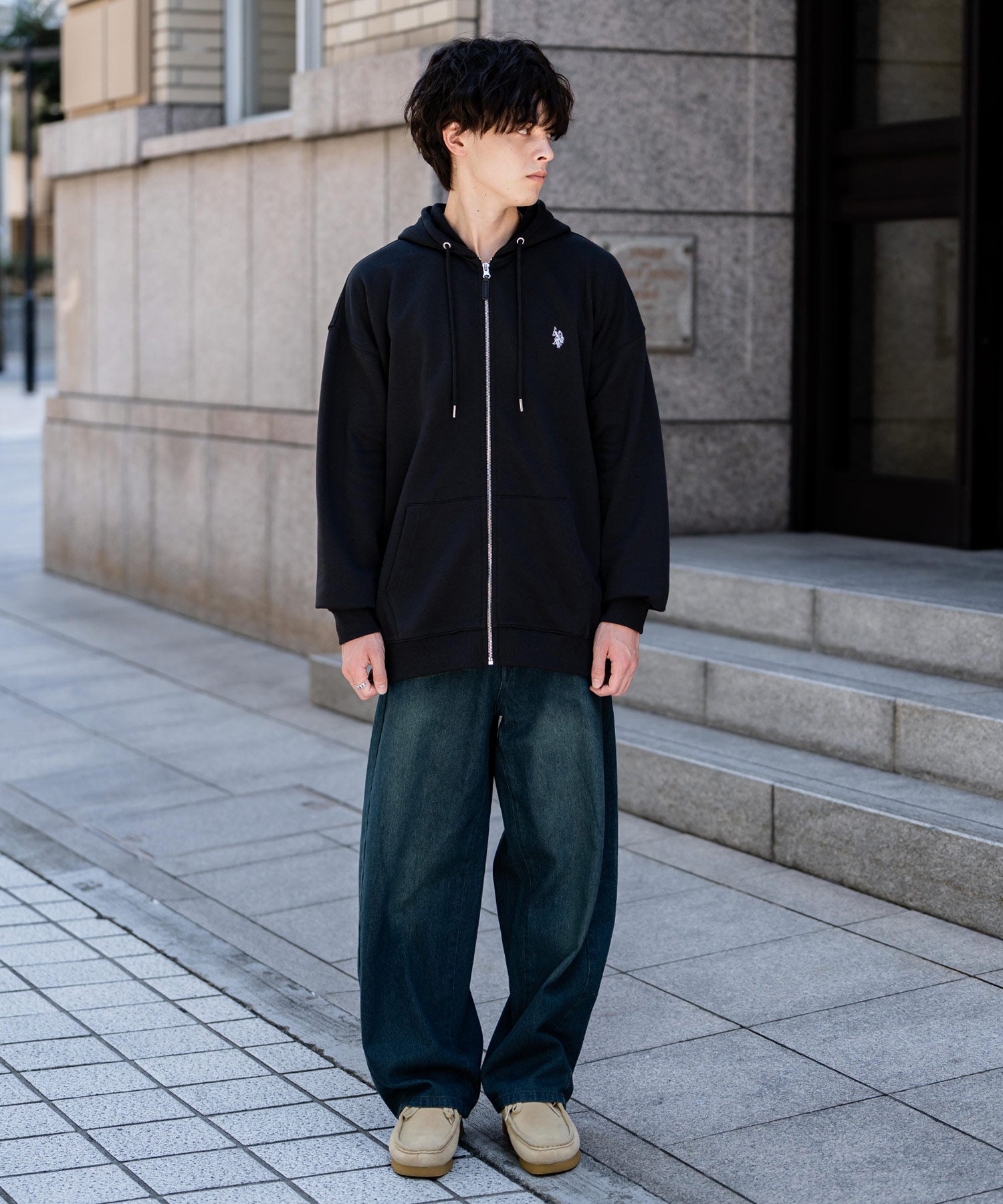 U.S. POLO ASSN. ユーエスポロアッスン オーバーサイズ裏起毛ワンポイントロゴ刺繍フルジップ長袖パーカー 14767