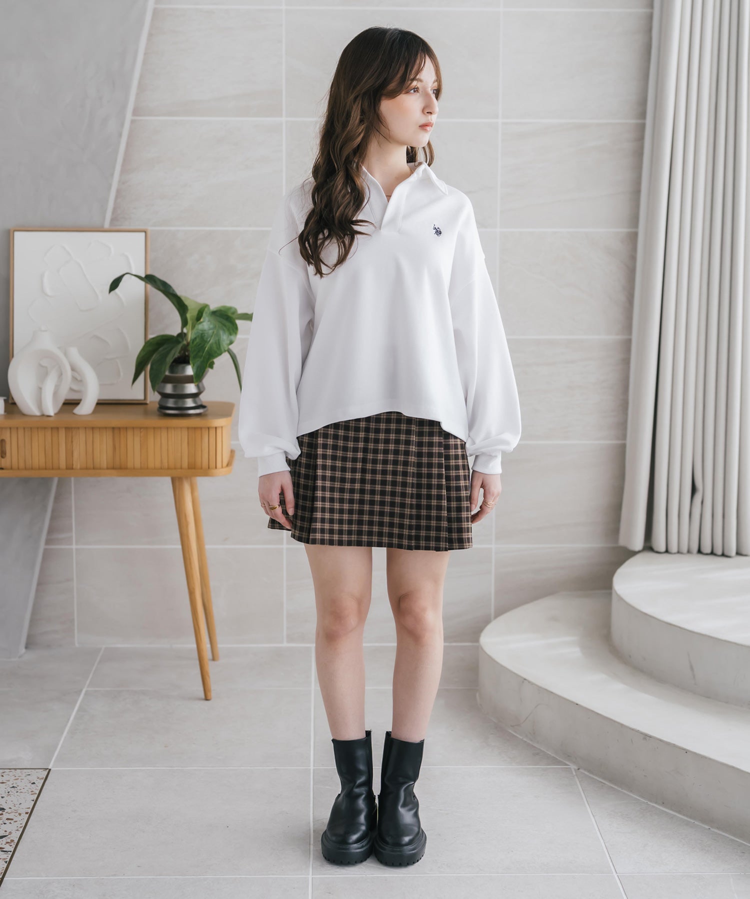 U.S.POLO ASSN. ユーエスポロアッスン 襟付きキーネックダンボールスウェット/スキッパー長袖トレーナー 16455