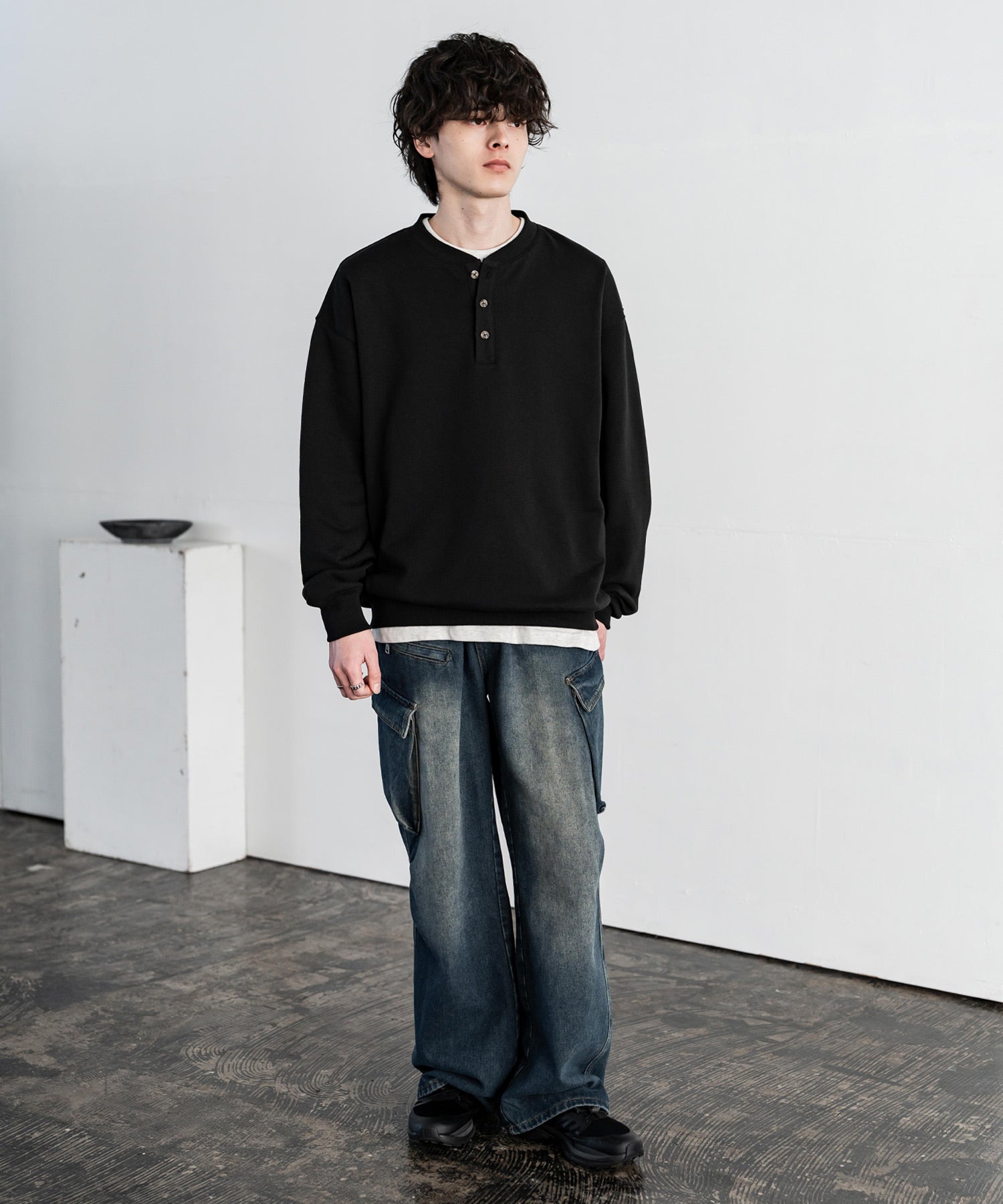 オーバーサイズ 裏毛ヘンリーネック長袖スウェット 15436 【セットアップ可能】