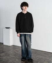 オーバーサイズ 裏毛ヘンリーネック長袖スウェット 15436 【セットアップ可能】