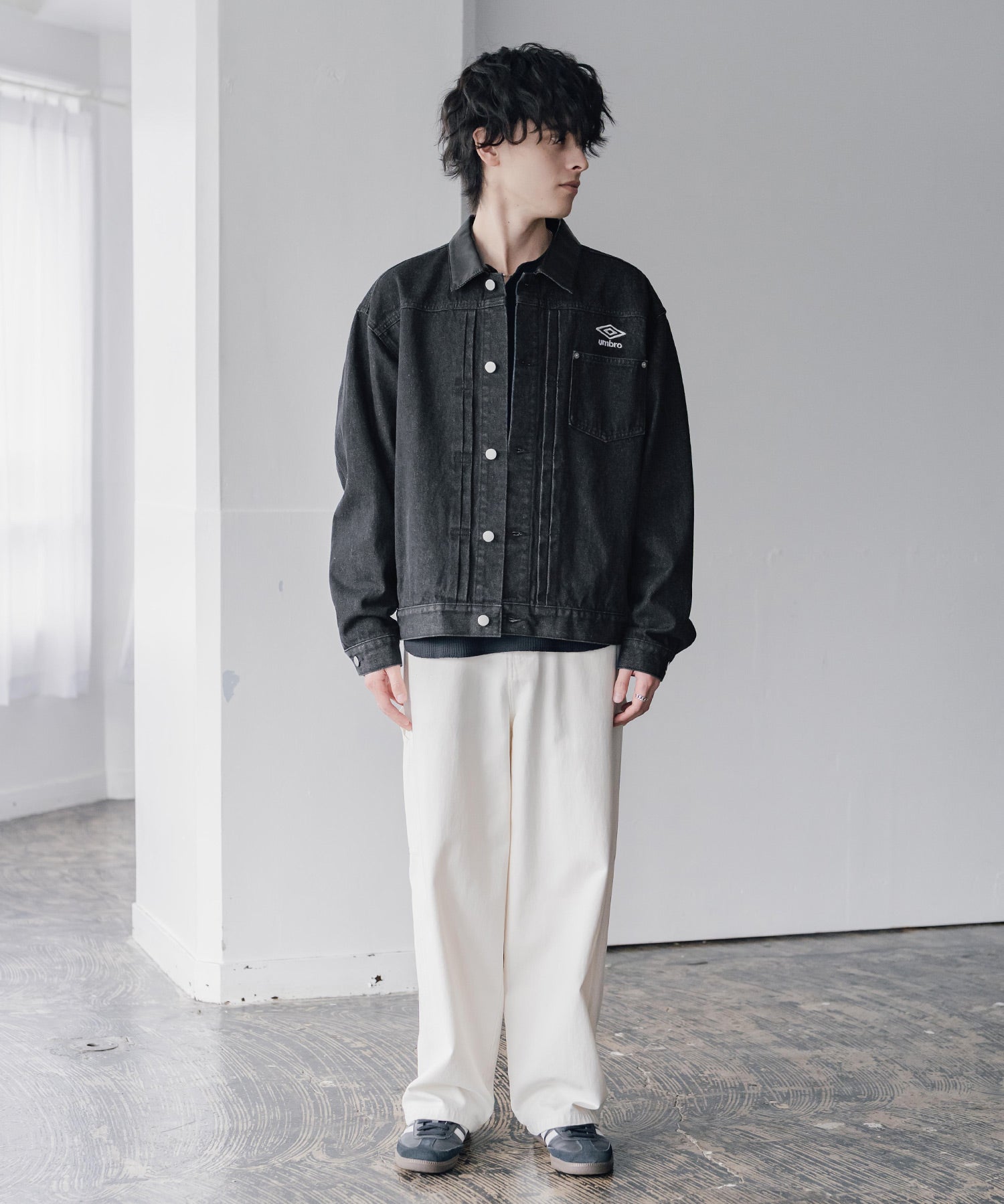 UMBRO アンブロ 別注コラボ オーバーサイズ1stタイプデニムジャケット/ワンポイントロゴ刺繍トラッカージャケット 16367