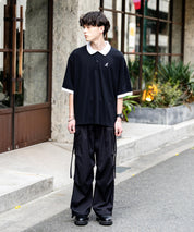KANGOL カンゴール 別注コラボ 鹿の子クレリック/ラインリブ/ワンポイント刺繍オーバーサイズ半袖ポロシャツ