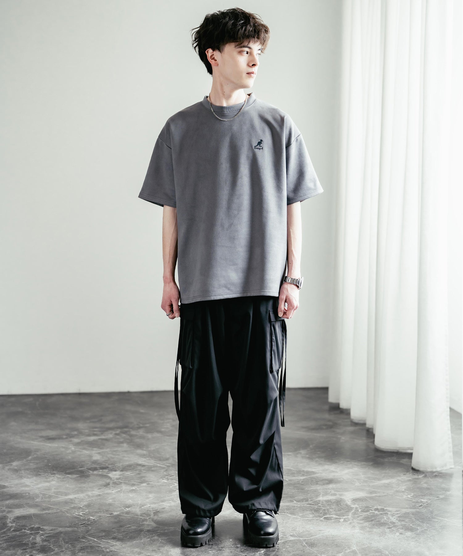 KANGOL カンゴール 別注コラボ オーバーサイズカットスエードワンポイントロゴ刺繍半袖Tシャツ