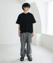 オーバーサイズ T/Cワッフルヘンリーネック半袖Tシャツ 15578