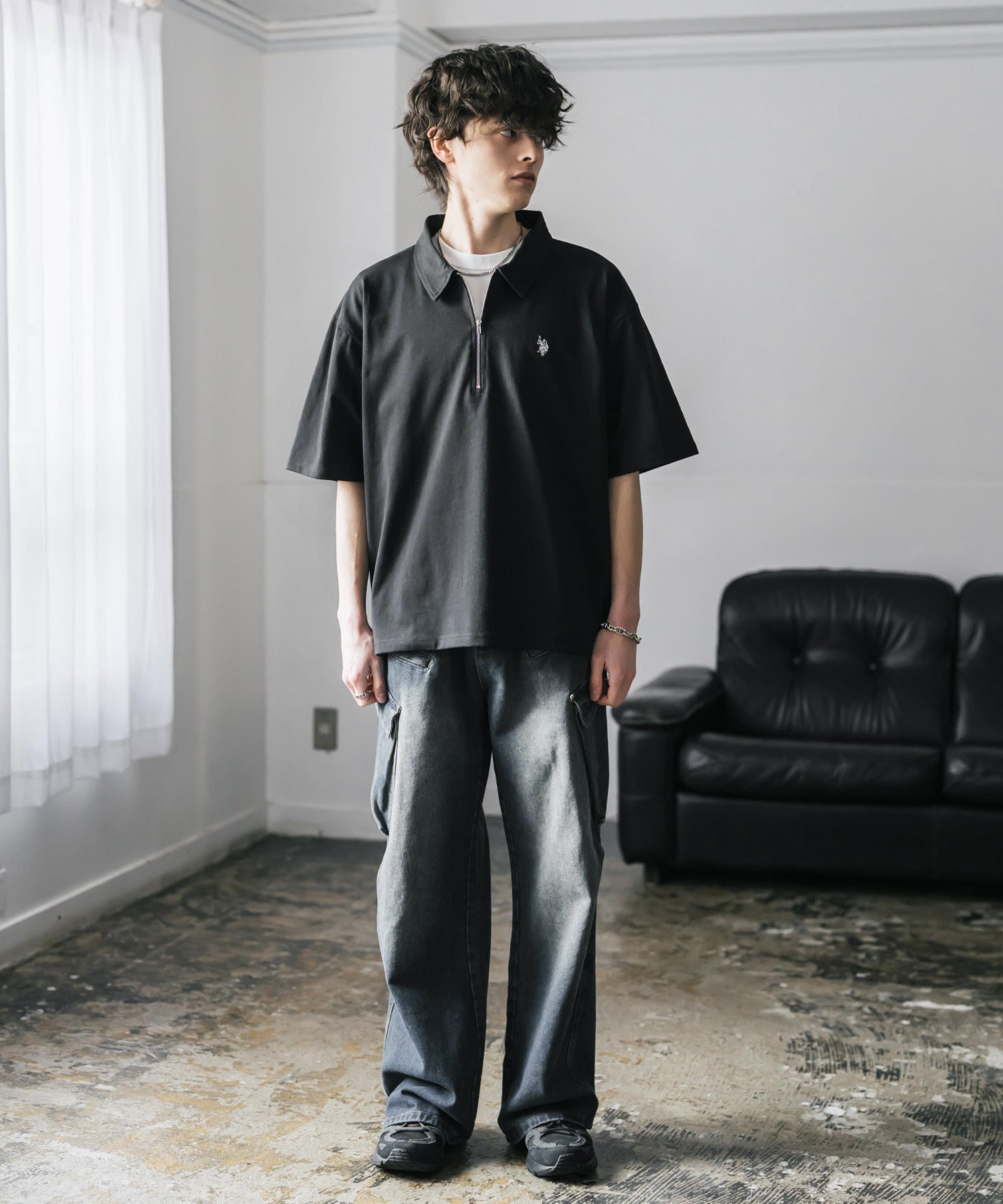 Golfickersセガサミーカップ限定　ハーフジップ・ワイド ポロシャツXL 吸水速乾】COOL COMFORT サッカーストライプ ハーフジップ スタンド