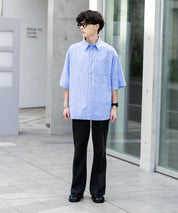 新色追加 オーバーサイズ 無地/チェック柄/ストライプ柄レギュラーカラー半袖シャツ 13977