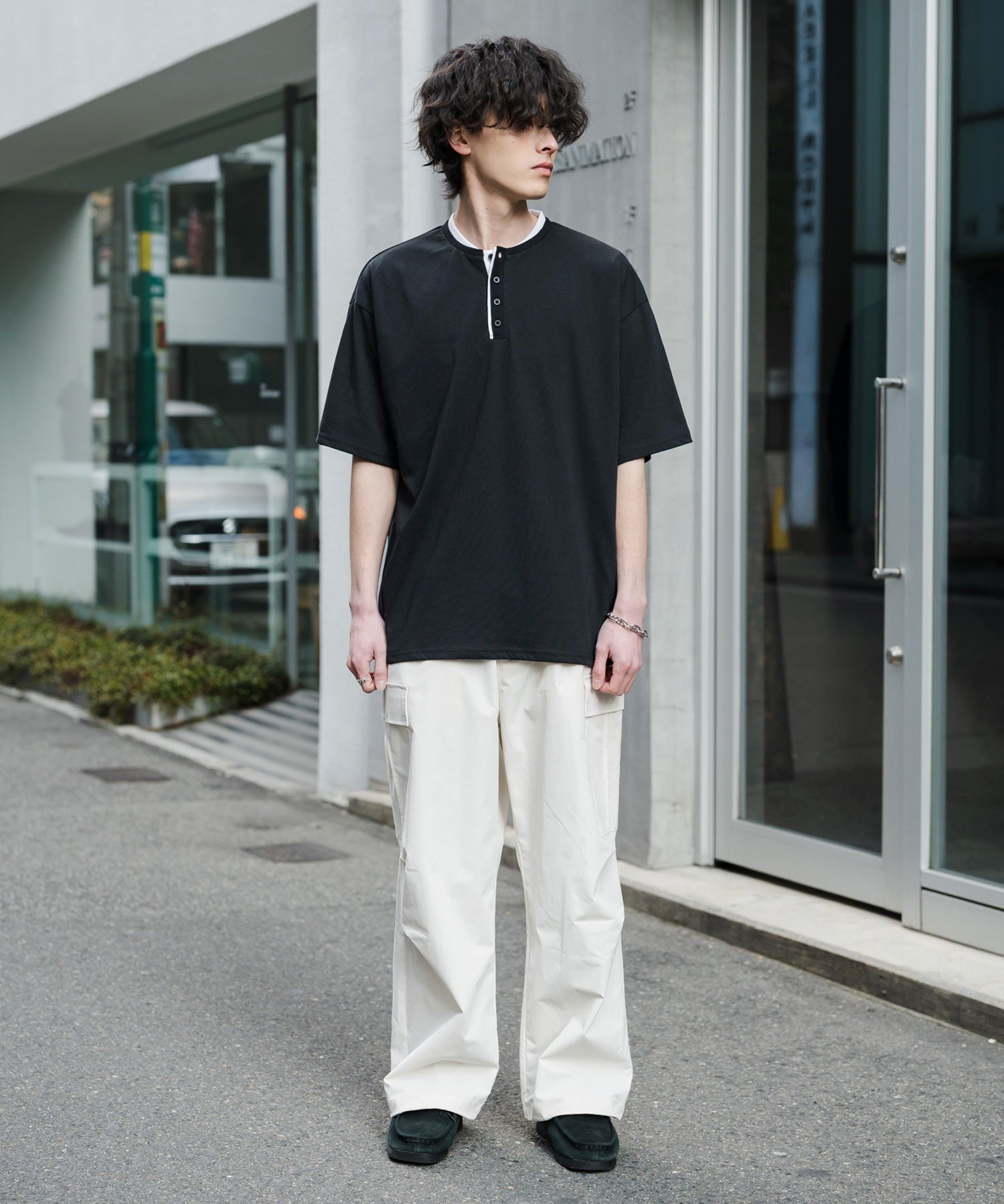 オーバーサイズ レイヤードヘンリーネック半袖Tシャツ 15552