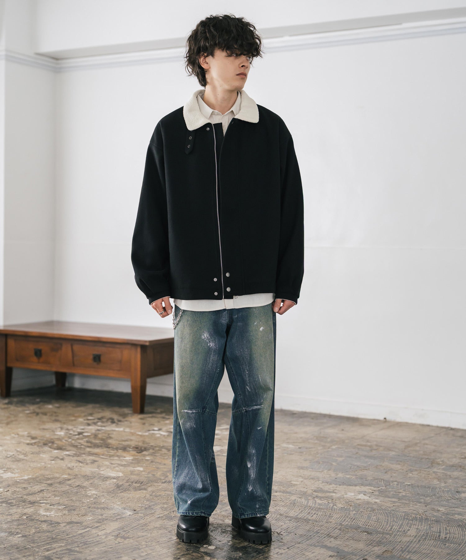 オーバーサイズ 裏ボアメルトン2WAYショートジャケット/ベルト