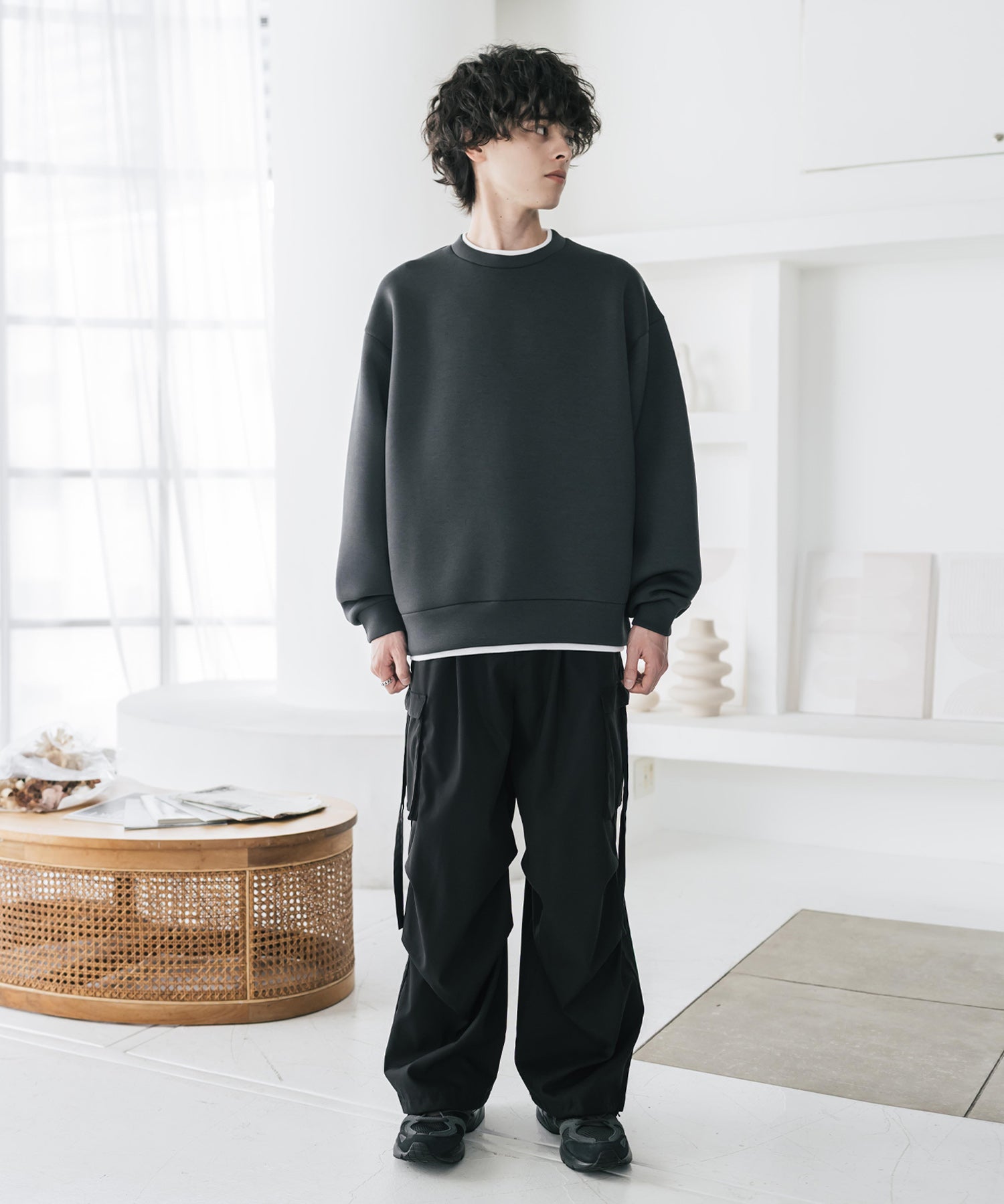 オーバーサイズダンボールニットフェイクレイヤードプルオーバートレーナー 16184