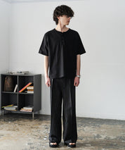 ケミカル加工 短丈 クロップド ショート丈半袖コットンヘンリーネックTシャツ 15632