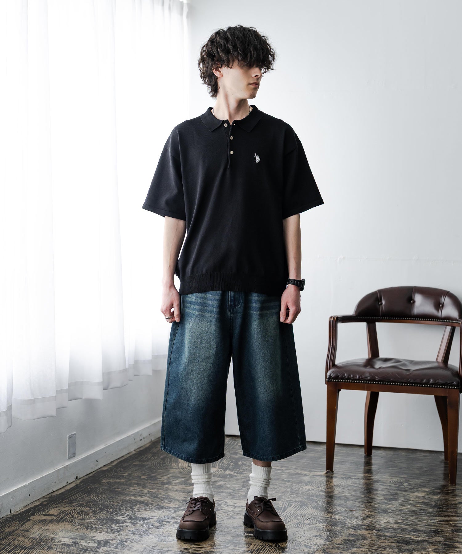 U.S. POLO ASSN. ユーエスポロアッスン オーバーサイズサマーニット半袖ポロシャツ 15630