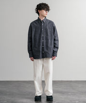 Upscape Audience アップスケープオーディエンス 日本製 国産 「備中備後」6オンスセルヴィッチ 白耳デニム釦ダウンボクシーAライン長袖シャツ AUD6703 15608