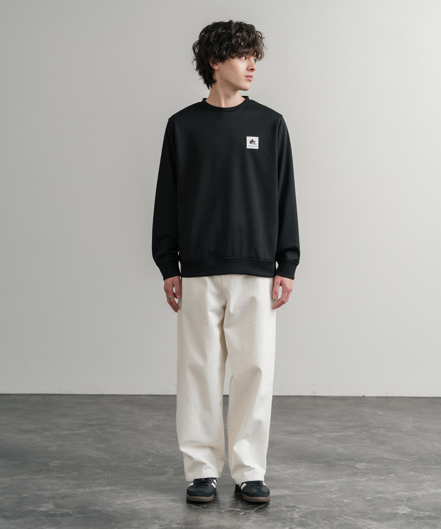 LOGOS ロゴス 吸汗速乾 ルーズシルエット裏毛ワンポイントロゴクルーネック長袖トレーナー 14859
