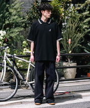 KANGOL カンゴール 別注コラボ オーバーサイズワッフルダブルラインワンポイントロゴ刺繍半袖ポロシャツ