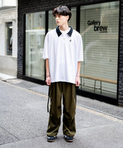 KANGOL カンゴール 別注コラボ 鹿の子ハーフジップクレリックカラー/オーバーサイズロゴ刺繍半袖ポロシャツ