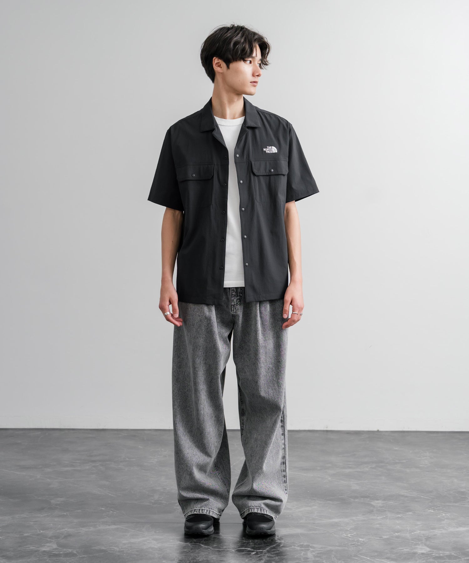 THE NORTH FACE ザ・ノースフェイス M'S KANTE SHIRTS　ワンポイントロゴ刺繍胸ポケット付き半袖オープンカラーシャツ 16020