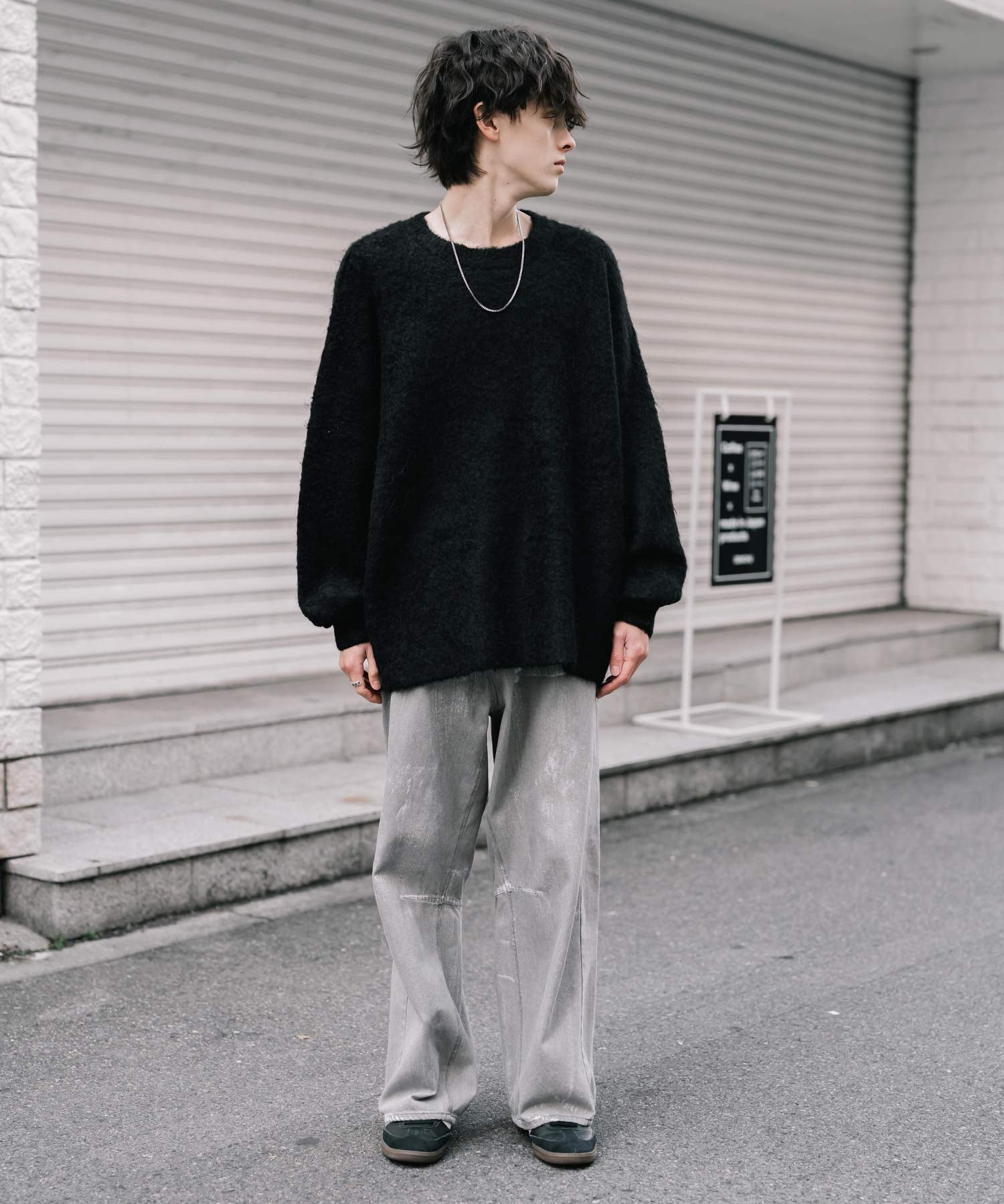 オーバーサイズウール混ミックス糸プルオーバーニットセーター 14548