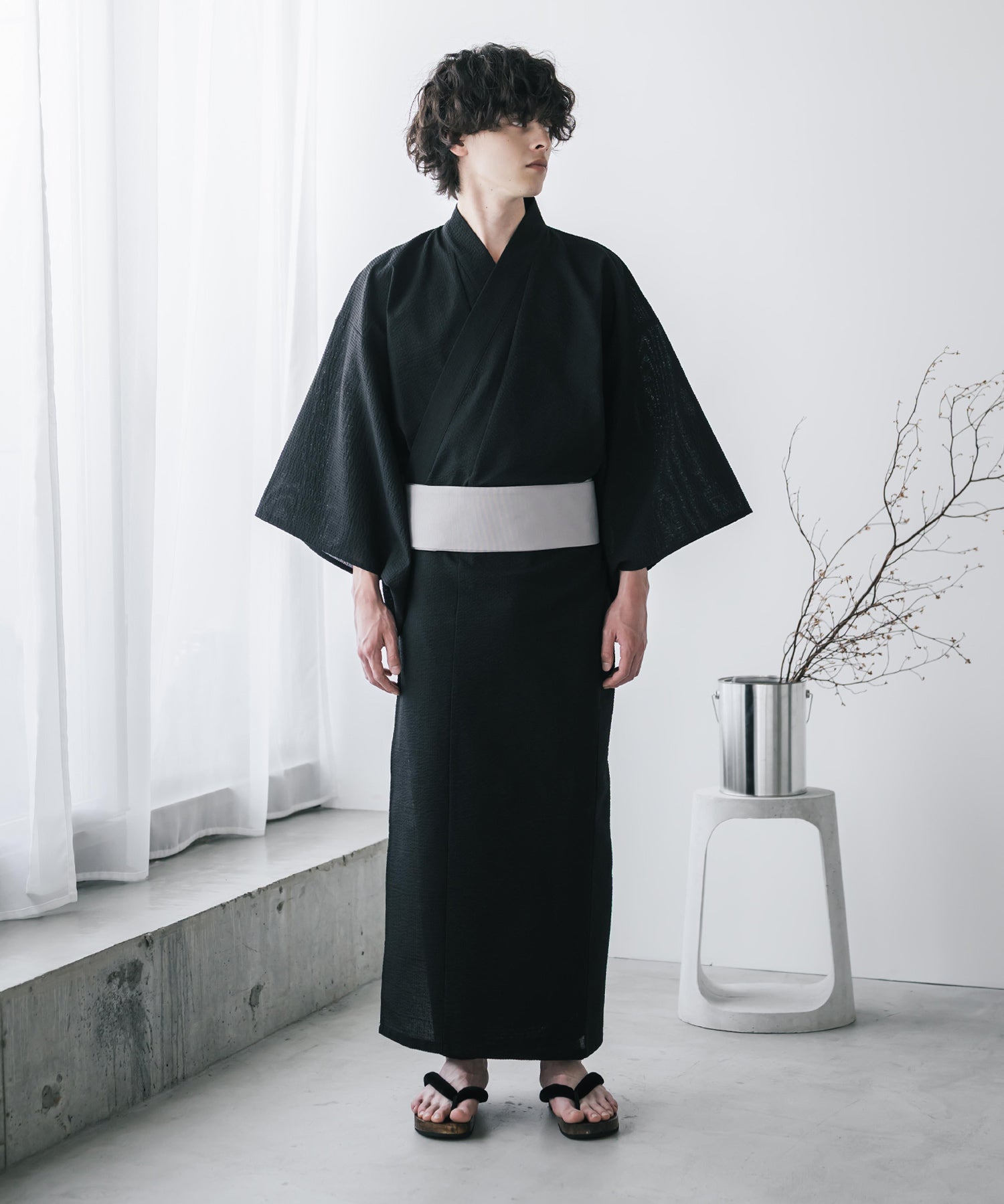 しじら織りワンタッチ帯付きメンズ浴衣2点セット 15479