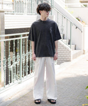オーバーサイズ ケミカルウォッシュワンポイントフラワープリント半袖Tシャツ