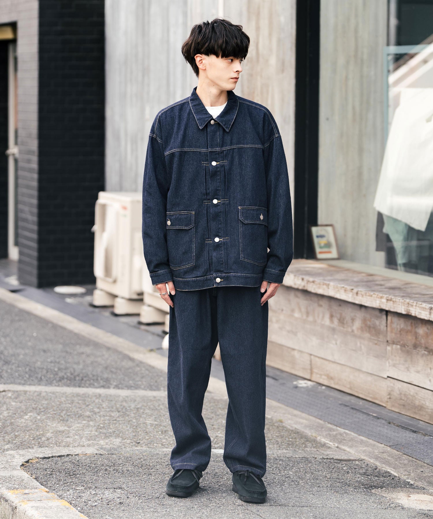 【セットアップ】オーバーサイズデニムジャケット＋ワイドパンツ