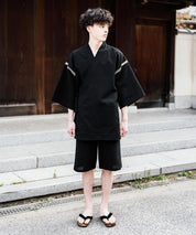 しじら織り甚平 上下セット 無地/ストライプ 14156