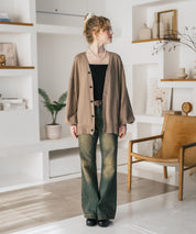 新色追加 接触冷感 UVカット 無地/アーガイル柄/チェック柄 オーバーサイズハイゲージVネックサマーニット長袖カーディガン 15471