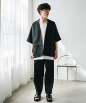 【3点セットアップ】 オーバーサイズ5分袖シャツジャケット&ワイドテーパードパンツ&接触冷感タンクトップ