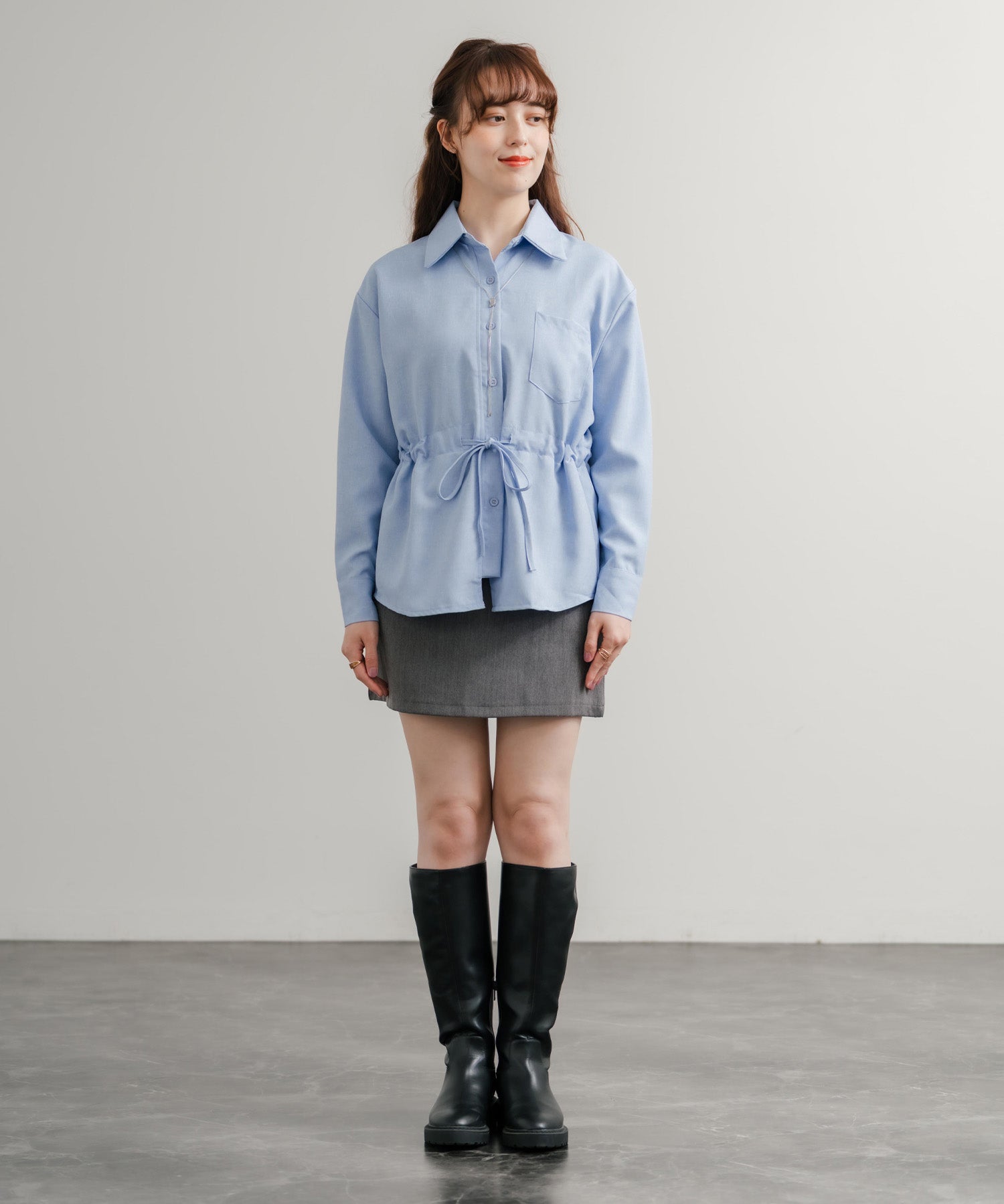 ウエストドロスト付きロングスリーブレギュラーカラーシャツ	14923