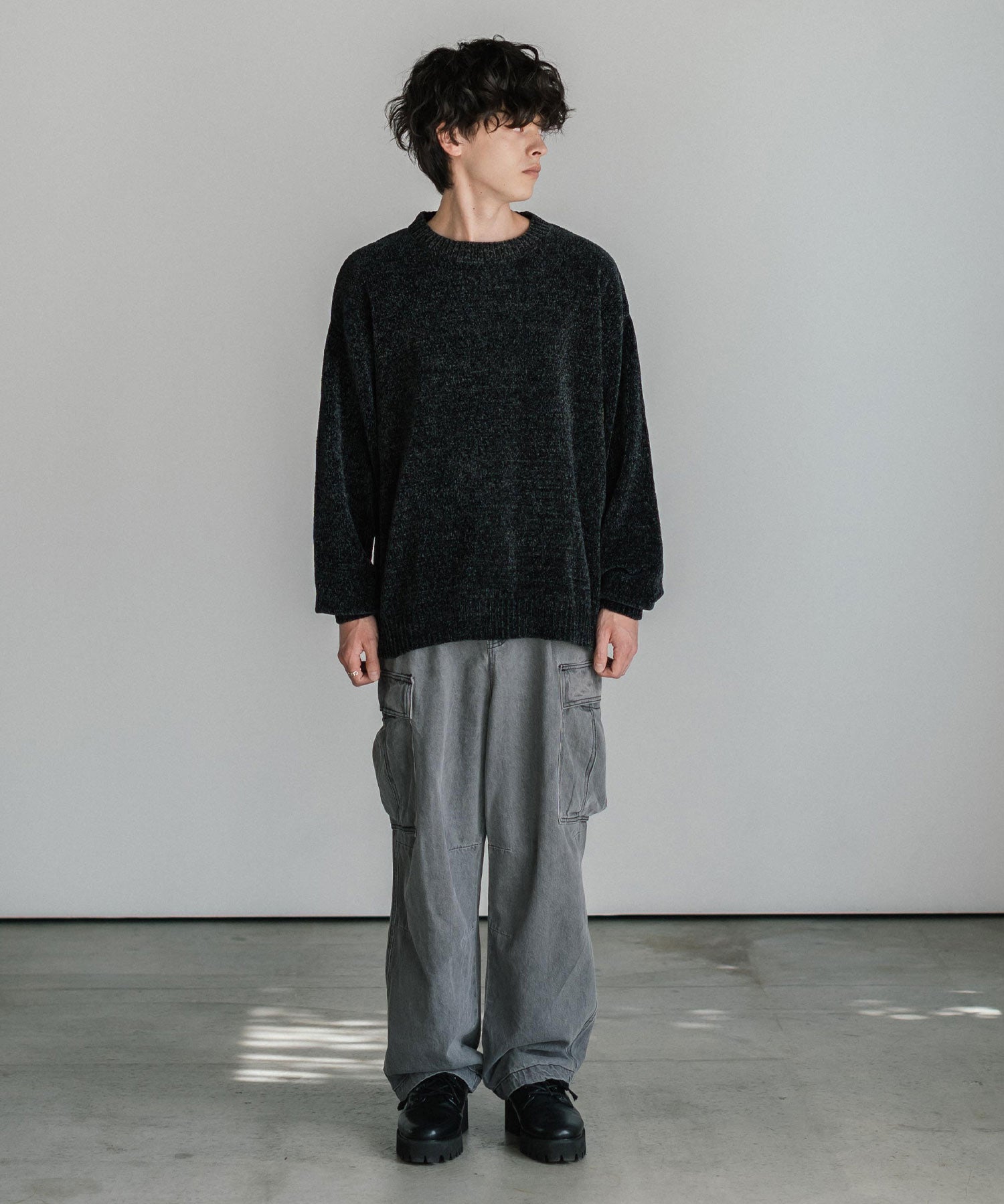 ルーズシルエット アクリル/モールクルーネック長袖ニット 14538