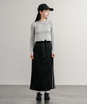 U.S. POLO ASSN. ユーエスポロアッスン サイドラインロゴ刺繍バックスリット入りロングトラックスカート 15106