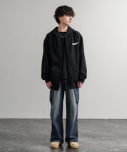 HUF ハフ ALL CAPS F/Z HOODIE オーバーサイズ裏起毛ワンポイントロゴ刺繍フルジップパーカー 15058