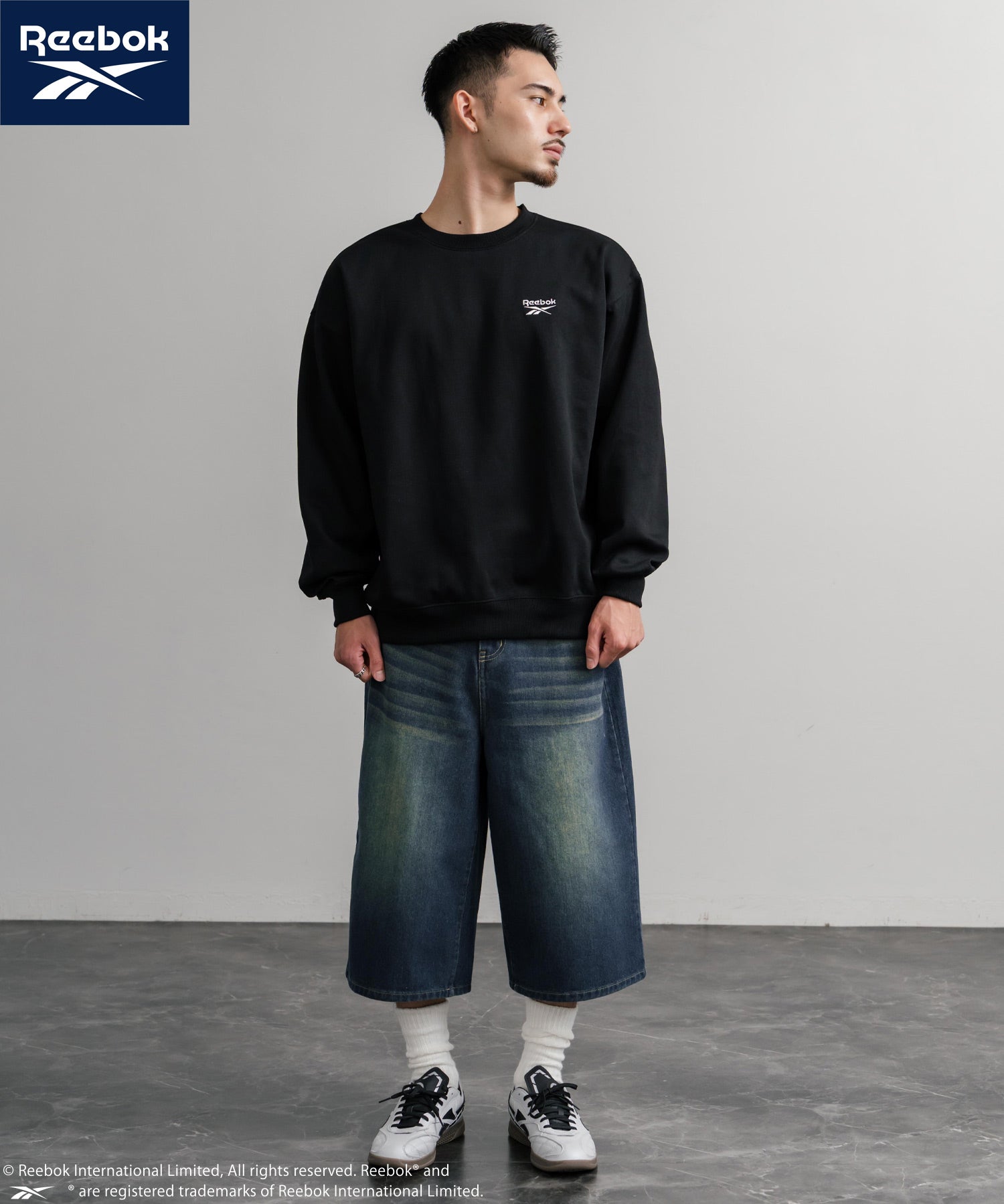 Reebok リーボック オーバーサイズ裏起毛ワンポイントロゴ刺繍クルートレーナー 14871