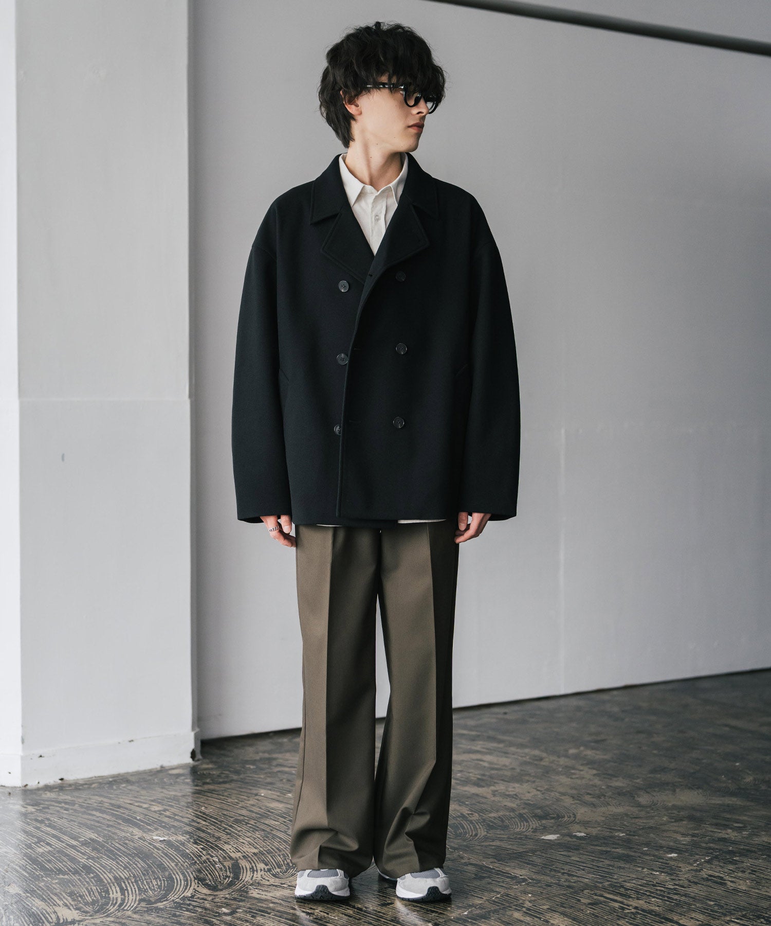 新色追加 T/M オーバーサイズダブルブレストテックメルトン無地