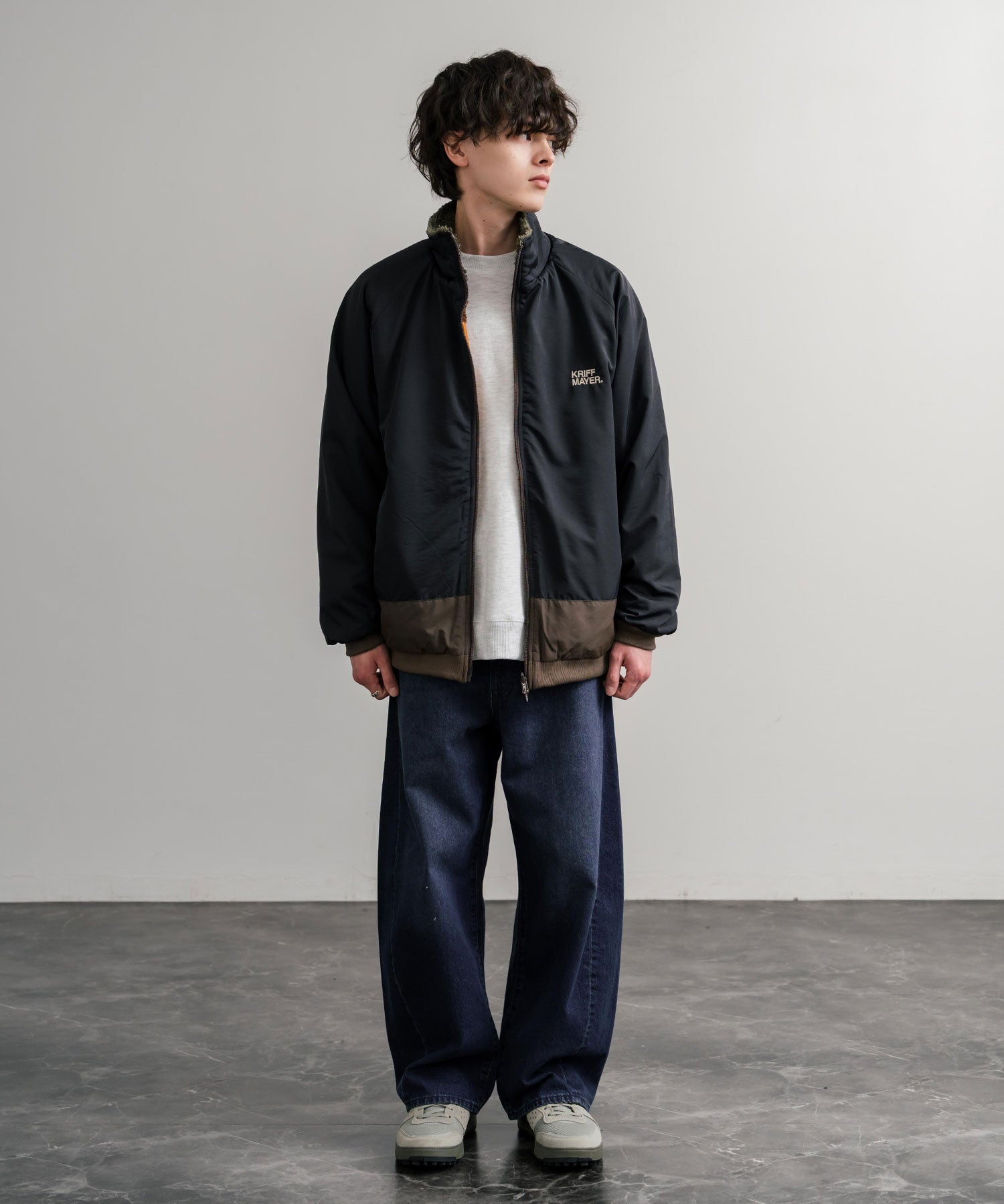 KRIFF MAYER クリフメイヤー 2WAY リバーシブルひっくりスタンドネックボアジャケット/ロゴ刺繍入りボアブルゾン 2514404 14796