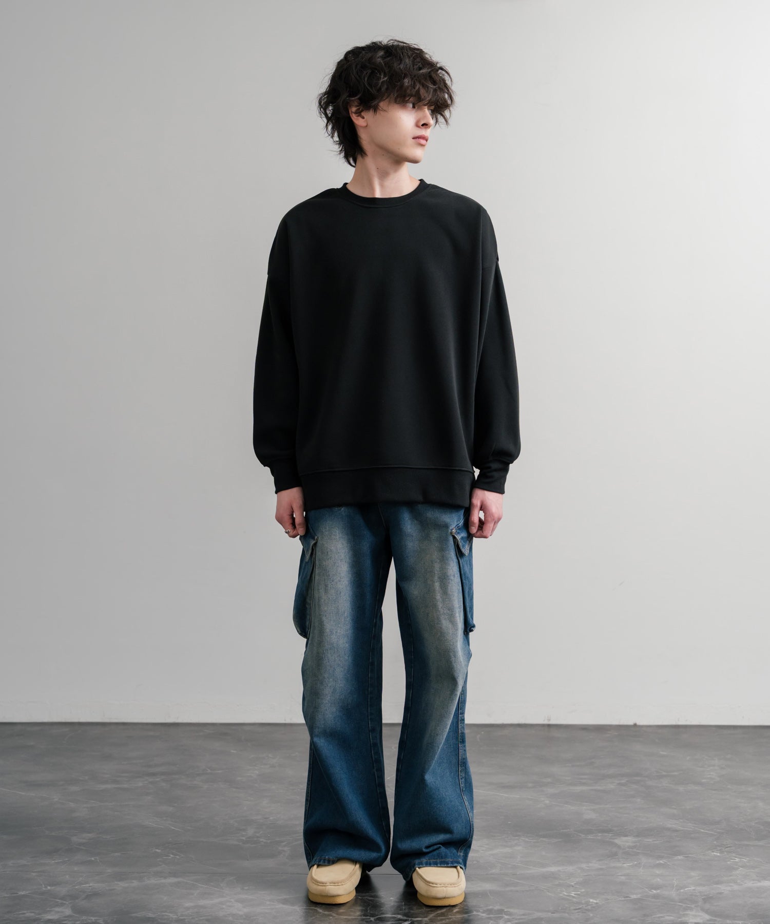 コットンタッチ裏起毛ドルマンスリーブクルーネックスウェットトレーナー 14982