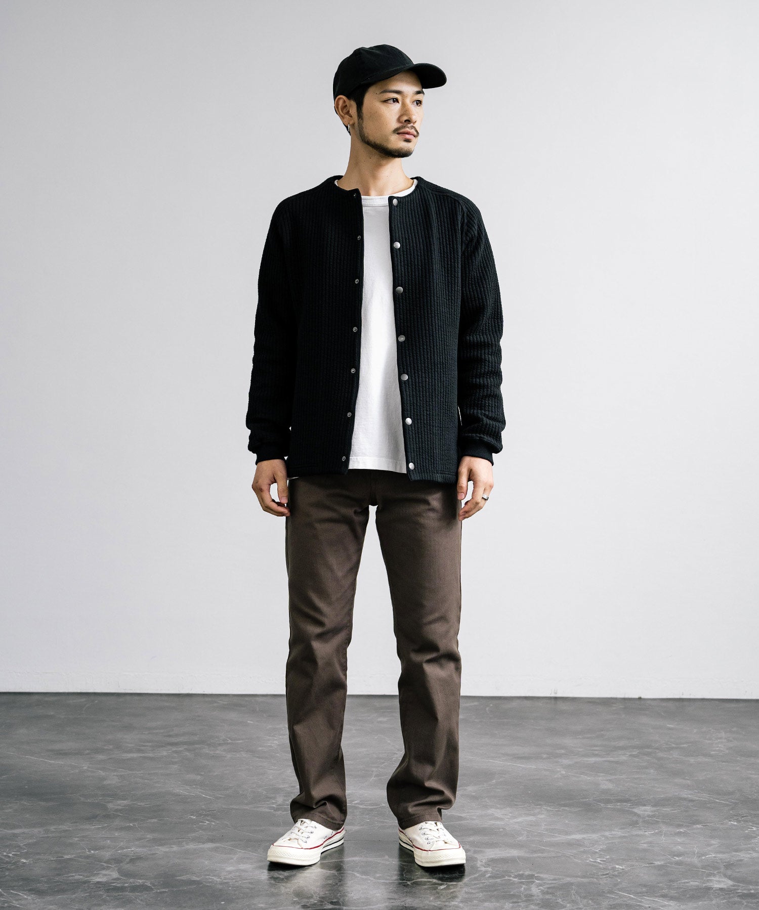 Upscape Audience アップスケープオーディエンス 日本製 国産 尾州 コットンキルトノーカラースナップジャケット AUD7330 15388