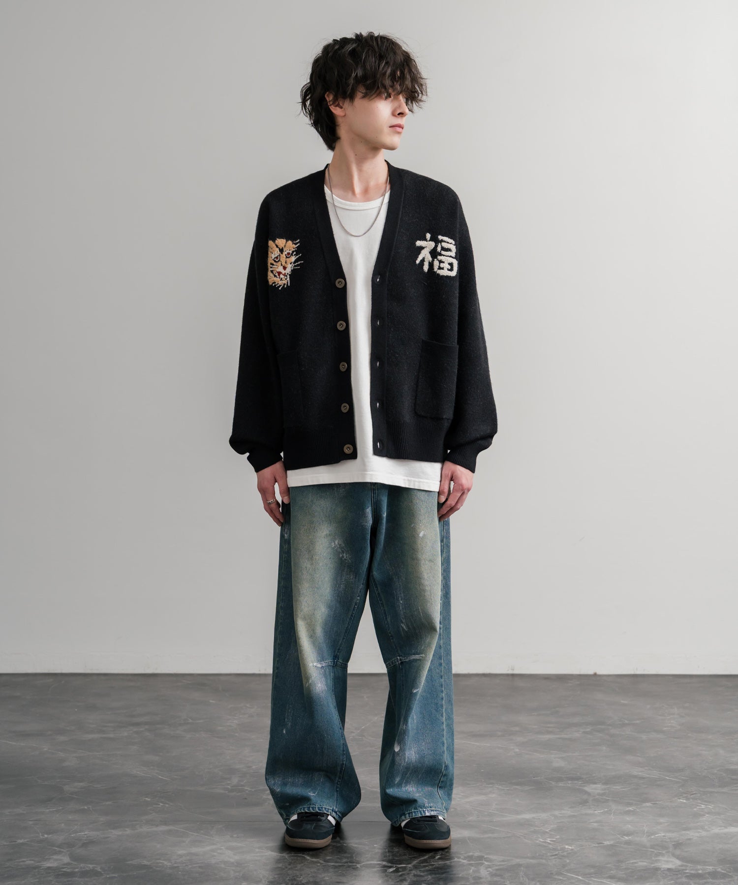 KRIFF MAYER クリフメイヤー もちのび虎刺繍Vネックニットカーディガン 2523100 14964