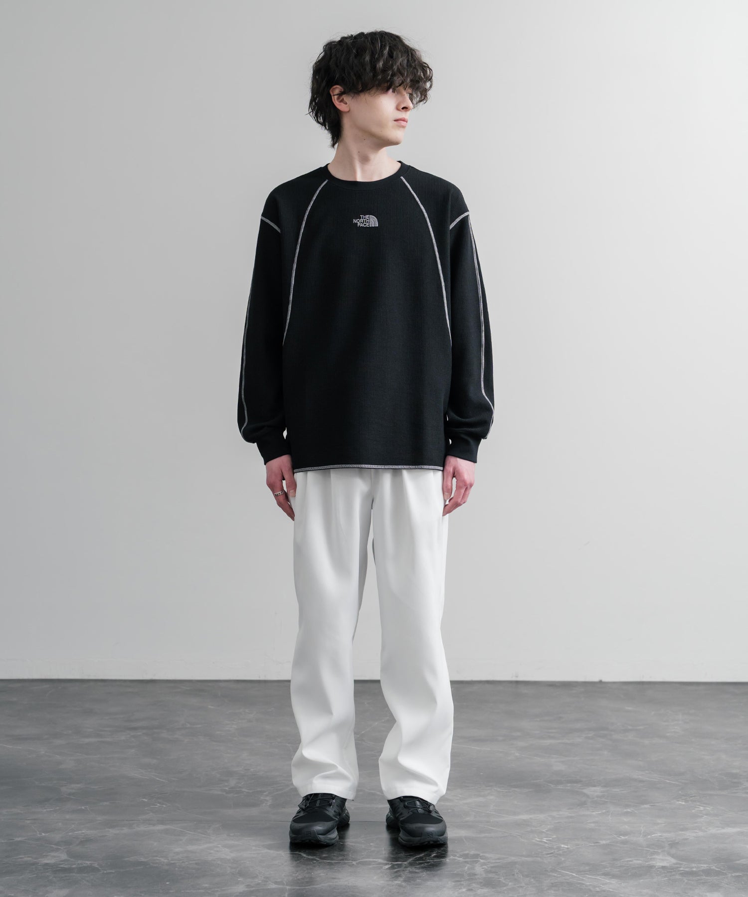 THE NORTH FACE ザ・ノースフェイス M'S SERRA L/S R/TEE ワンポイントロゴ刺繍ワッフル長袖Tシャツ 15889