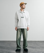 HUF ハフ SLATE QUARTER ZIP FLEECE オーバーサイズロゴ刺繍ハーフジップトレーナー
