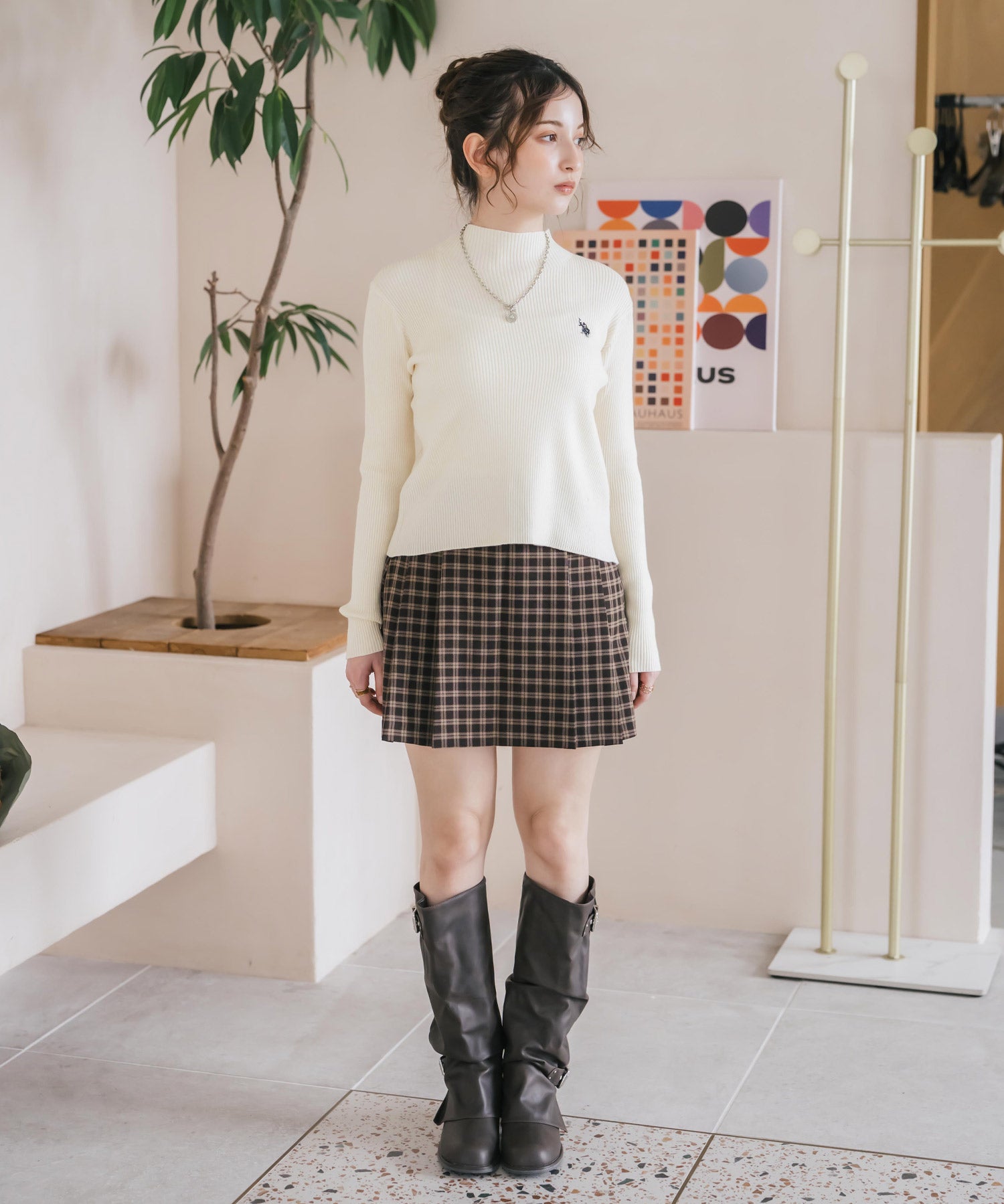 U.S. POLO ASSN. ユーエスポロアッスン W's ワンポイントロゴ刺繍リブハイネック長袖ニット 16458