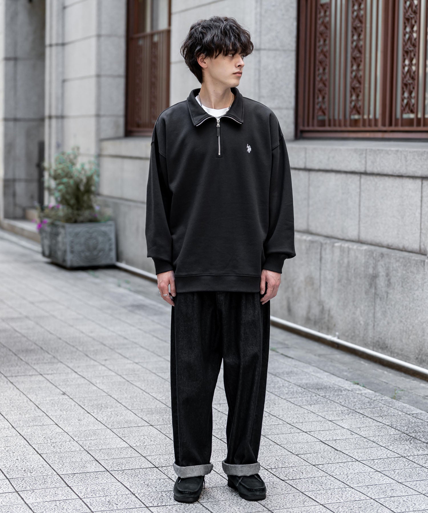 RUSSELUNO GOLF 長袖トレーナー ブラック サイズ6 U.S. POLO ASSN. ユーエスポロアッスン オーバーサイズ裏起毛ワン