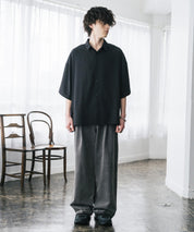 新色追加 接触冷感 オーバーサイズとろみビッグシルエットストレッチレギュラーカラー半袖シャツ 14208