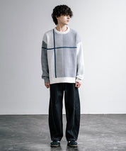 新色追加 オーバーサイズ クロスチェック柄クルーニット　14052